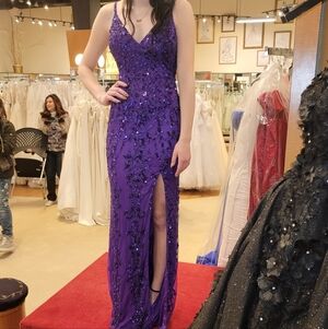 Primavera Coture Elegant Purple Sequin Evening Gown